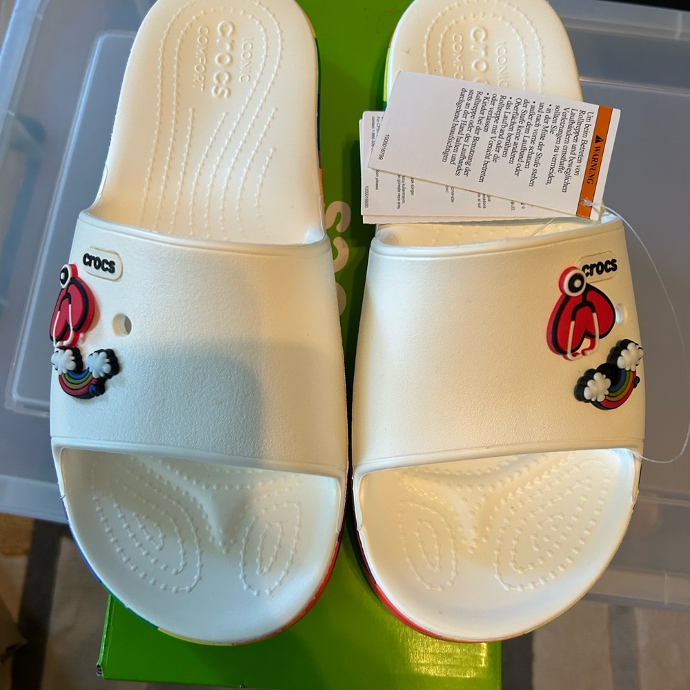 CROCS White Sandals with Ladybug Design